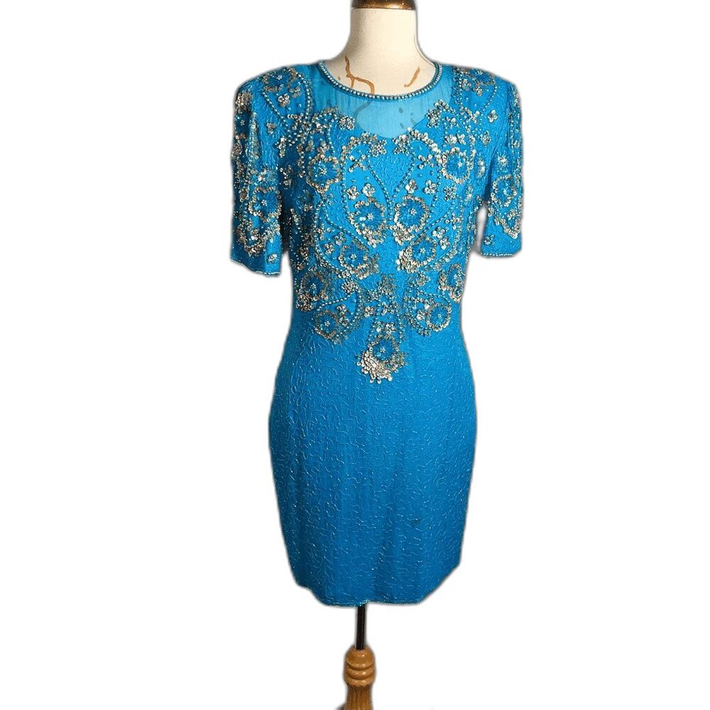 Laurence Kazar Dress Petite L Vintage 80's Showstopper Statement Piece Mini Gown